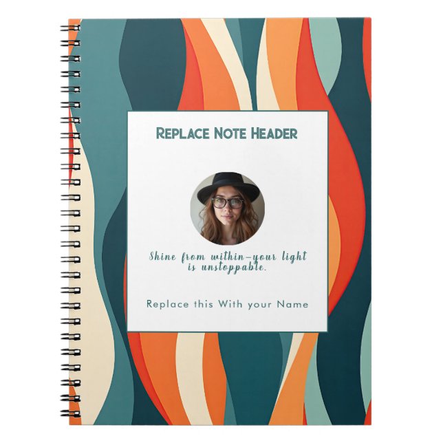 Caderno Espiral Personalized Orange and Teal Wave Patterned  (Frente)