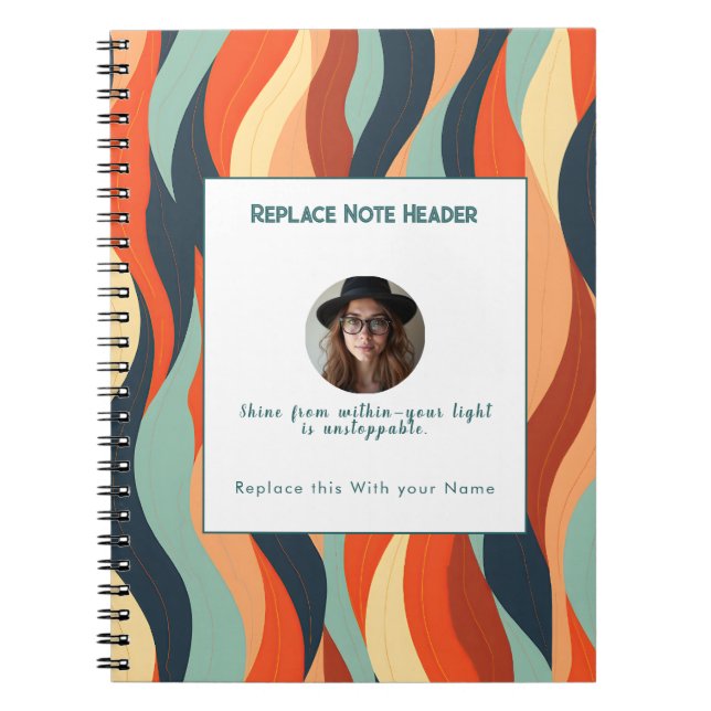 Caderno Espiral Personalized Orange and Teal Wave Patterned  (Frente)
