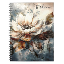 Caderno Espiral Personalized Peony Watercolor Bloom Art