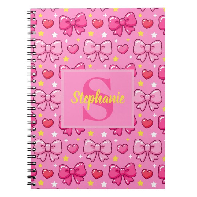 Caderno Espiral Personalized Pink Bows Hearts Stars (Frente)