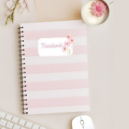 Caderno Espiral Personalized Pink Stripe Floral Spiral Notebook