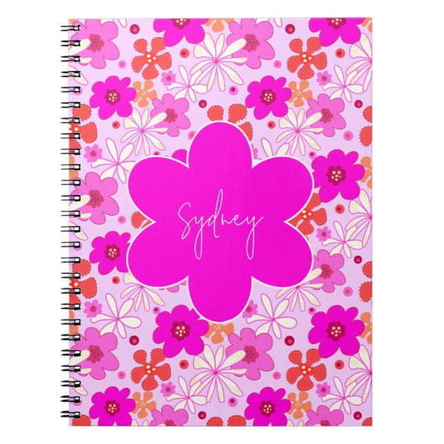 Caderno Espiral Personalized Retro Floral Design Journal Notebook (Frente)