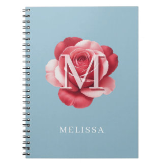 Caderno Espiral Personalized Rose Initial Notebook | Modern Floral