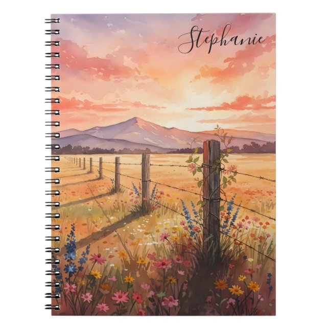 Caderno Espiral Personalized Sunset Wildflower Journal Notebook (Frente)