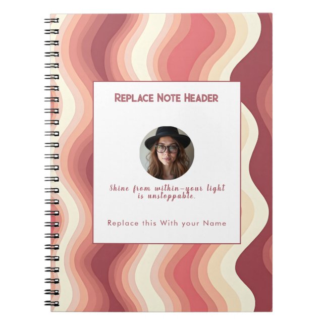 Caderno Espiral Personalized Terra Cota and Cream Wave Patterned  (Frente)