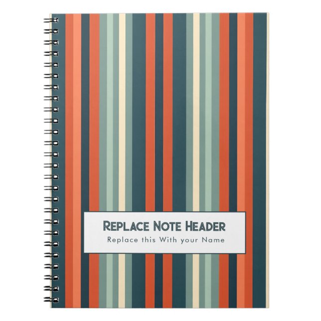 Caderno Espiral Personalized Vertical Stripe Teal Rust (Frente)