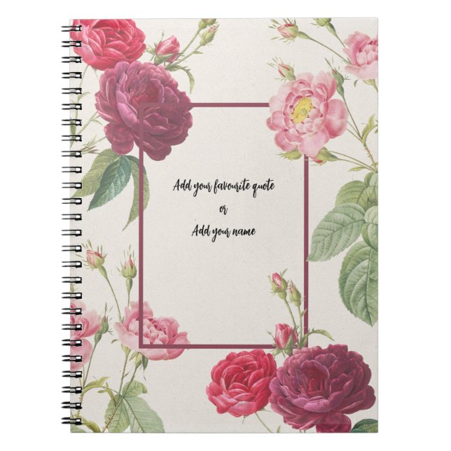 Caderno Espiral Personalized Vintage Rose Flower Notebook (Frente)