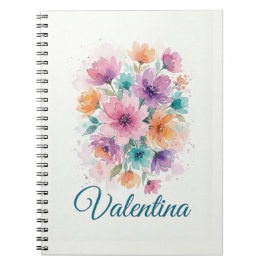 Caderno Espiral Personalized Watercolor Floral Name Notebook