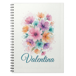 Caderno Espiral Personalized Watercolor Floral Name Notebook