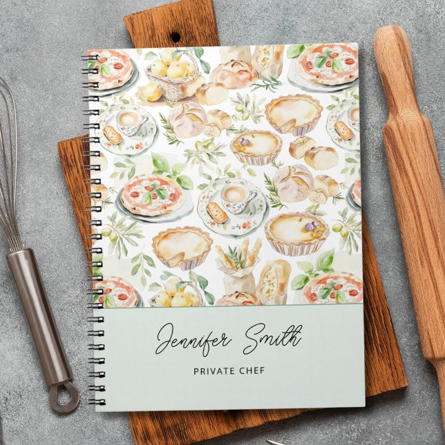 Caderno Espiral Personalized Watercolor Mediterranean Food Pattern (In situ)
