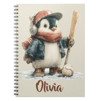 Caderno Espiral Personalized Winter Penguin Softball Kid