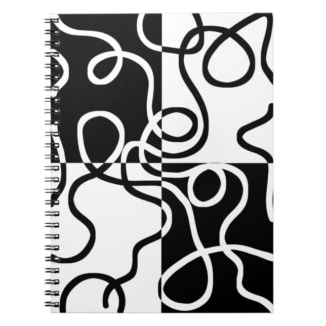 Caderno Espiral Persuasão linear II: Abstrato preto e branco (Frente)