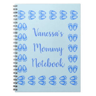 Caderno Espiral Pés de Coelho Azul Adorável Menino Bebê Páscoa Nov