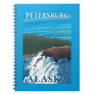 Caderno Espiral Pesca do urso no rio - Petersburgo, Alaska