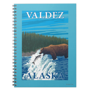 Caderno Espiral Pesca do urso no rio - Valdez, Alaska