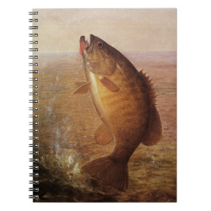 Caderno Espiral Pesca Vintage, Pequena Boca de Robalo Saltando na 