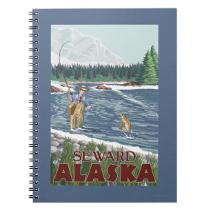 Caderno Espiral Pescador da mosca - Seward, Alaska