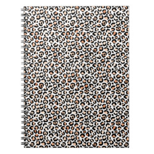 Caderno Espiral Pêssego Branco Impressão Preta-Leopardo