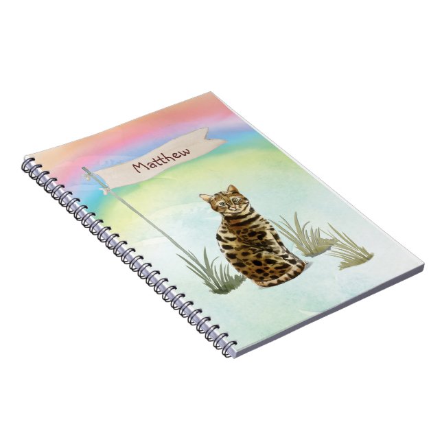 Caderno Espiral Pet de Cat Bengala de Nome Personalizado (Lado Direito)