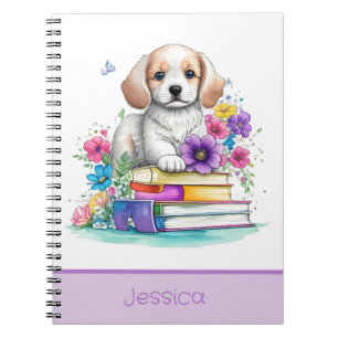 Caderno Espiral Pétalas & Cachorrinhos & Livros Escola de Aquarela