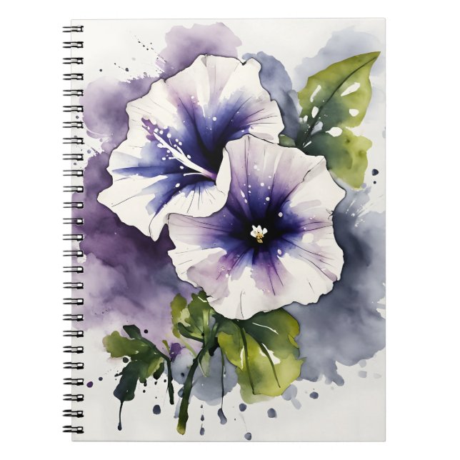 Caderno Espiral Petúnia - Flores de aquarela (Frente)