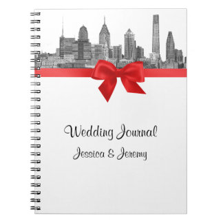 Caderno Espiral Philadelphia Skyline Etch BW Red Planner Diário