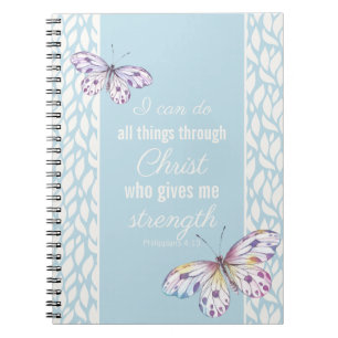 Caderno Espiral Philippians 4:13 Borboleta