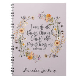 Caderno Espiral Philippians 4:13 Escritura de Bíblia Verse Floral