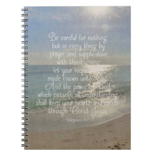 Caderno Espiral Philippians 4:13 Peace Bíblia Verse Beach Christia
