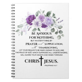Caderno Espiral Philippians 4:6-7 Escritura Flores Roxos