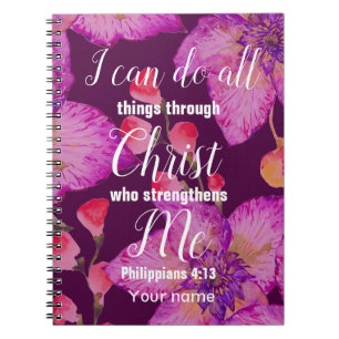 Caderno Espiral Philippians Floral púrpura 4:13 Bíblia