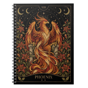 Caderno Espiral Phoenix, Arte de Tarot Estrelado