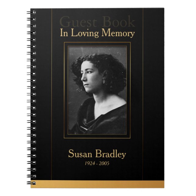 Caderno Espiral Photo Funeral GuestBook com canalização dourada (Frente)