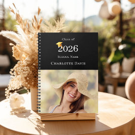 Caderno Espiral Photo Modern Black Senior Graduate