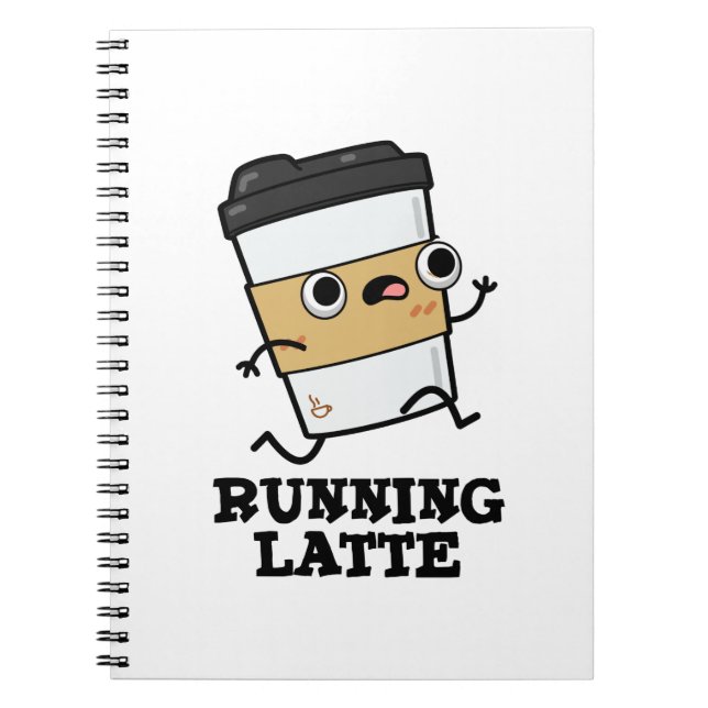 Caderno Espiral Piada de Café Engraçada Latte Correndo (Frente)