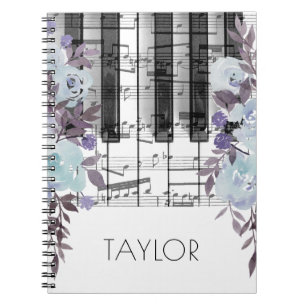 Caderno Espiral piano das flores azuis da água