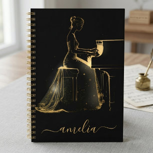 Caderno Espiral Piano de Cauda Lady Personalizado Artístico Preto 