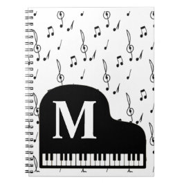 Caderno Espiral Piano Grande Música Nota Monograma Pianista Pianis