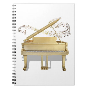 Caderno Espiral Piano ouro Reproduzindo Notebook Musical Spiral