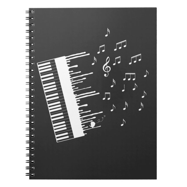 Caderno Espiral Piano Player Voando Notas de Música Pianista (Frente)