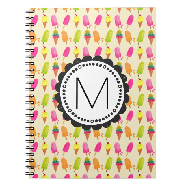 Caderno Espiral Picles e Monograma Personalizado Sorvete (Frente)