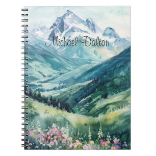 Caderno Espiral Picos Serenos: Majestosas Montanhas em Aquarela