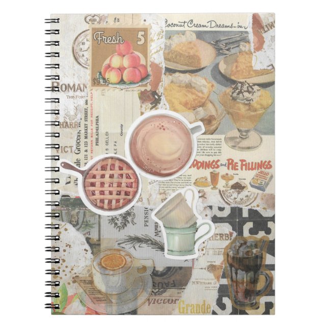 Caderno Espiral Pie & Café Vintage Ephemera Decoupage (Frente)