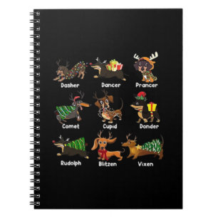Caderno Espiral Pijamas de Natal para Cães Dachshund Camiseta Clás