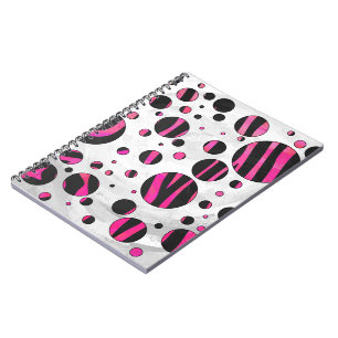 Caderno Espiral Piloka Dot Zebra Preta e Rosa
