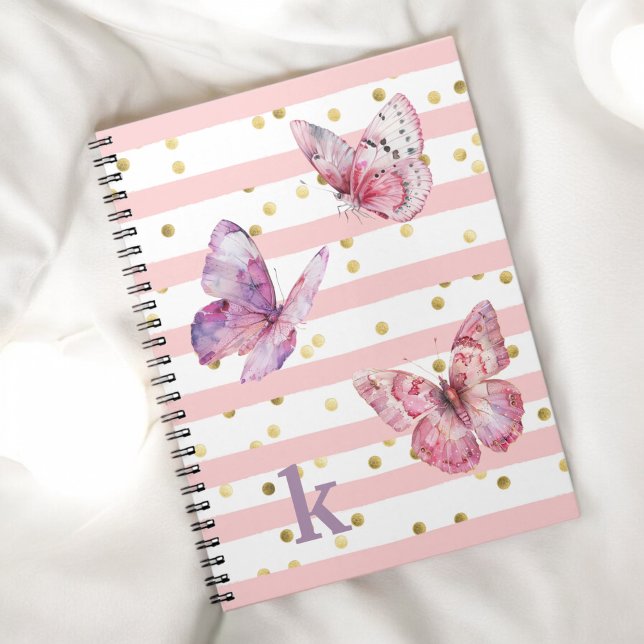 Caderno Espiral Pinças e borboletas, de gira-branca (Personalize with your monogram initial.)