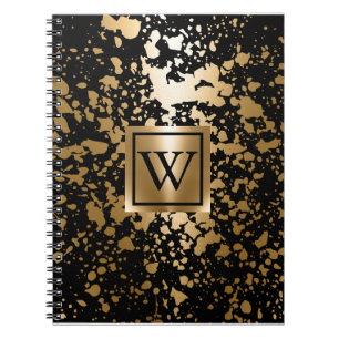 Caderno Espiral Pincel Metálico Preto e Ouro