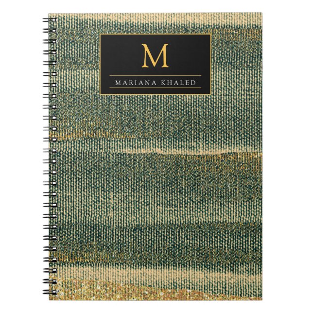 Caderno Espiral Pincel Verde Elegante com dourado e preto  (Frente)