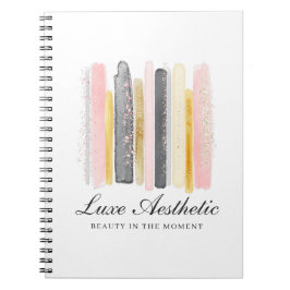 Caderno Espiral Pinceladas de pintura aquarela rosa e dourado rose