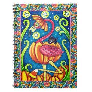 CADERNO ESPIRAL PINCO DE PINCO FLAMINGO E GATO NEGRO NA BOMBA
